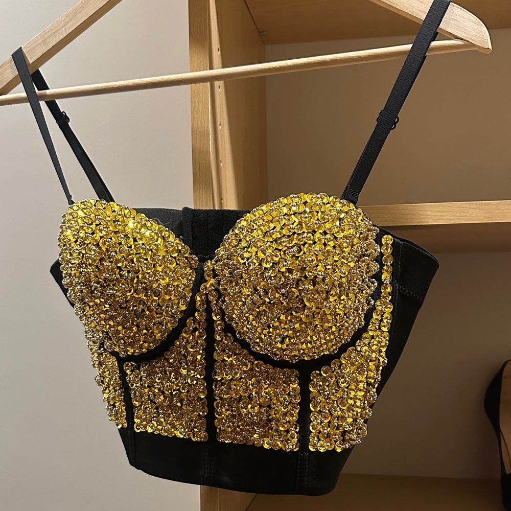 Glamorous Black Bustier with Gold Accents